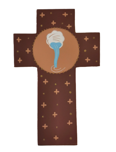Croix Eau marron-doré 7.5x12cm