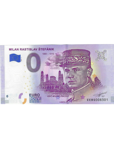 SLOVAQUIE 2019-1 MILAN RASTILAV STEFANIK BILLET SOUVENIR 0 EURO TOURISTIQUE NEUF