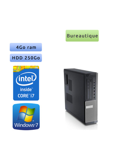 Dell Optiplex 790 DT - Windows 7 - i7 4Go 250Go - Ordinateur Tour Bureautique PC