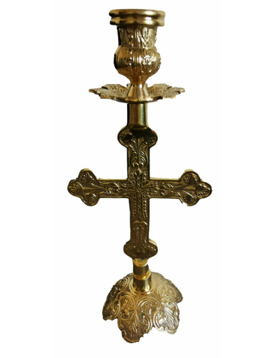 Bougeoir en Bronze Croix 28cm