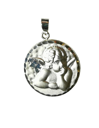 Médaille 18mm en Argent 925 - ANGE RAPHAEL Bord Strillé