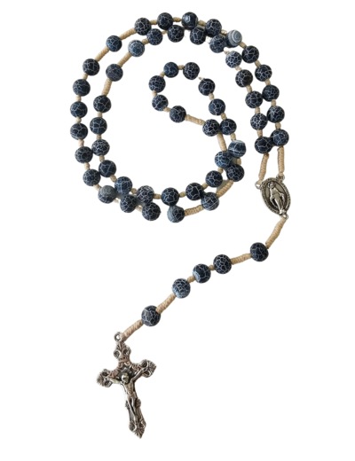 Chapelet sur Corde 8mm en pierre véritable- Agate Bleue craquelée