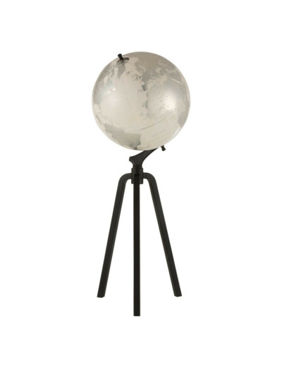 Mappemonde blanche argent trépied métal noir 102x38x38cm