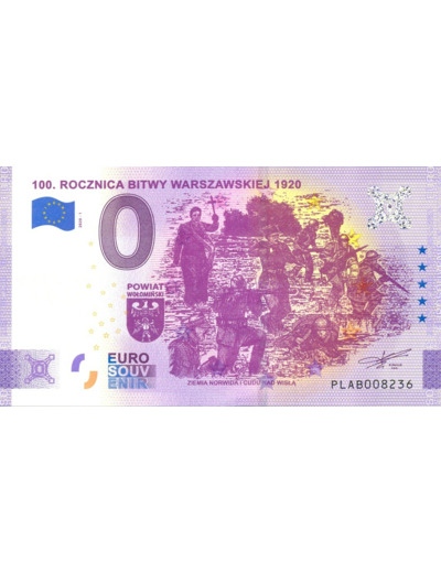 POLOGNE 2020-1 100 ROCZNICA BITWY VERSION ANNIVERSAIRE BILLET SOUVENIR 0 EURO