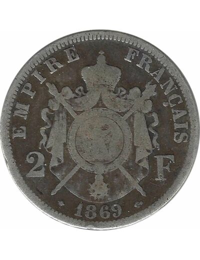 FRANCE 2 FRANCS NAPOLEON III 1869 A (Paris) TB N1