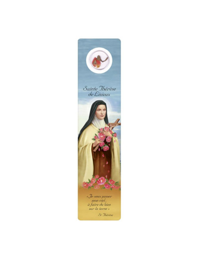 Signet plastifié avec médaille -STE THERESE-anglais
