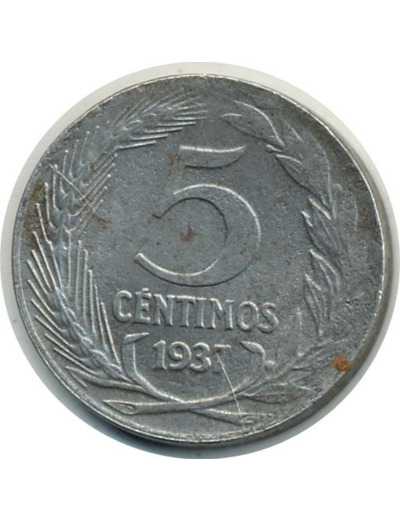 ESPAGNE REPUBLIC 5 CENTIMOS 1937 TTB+ (W752) N1