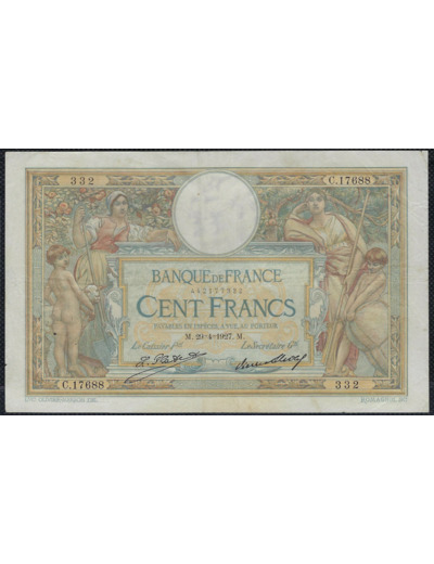 FRANCE 100 FRANCS MERSON sans LOM 29-4-1927 C.17688 TTB (F24/06)