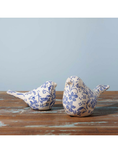 Ensemble 2 oiseaux Bucolique grès 11x21x9cm