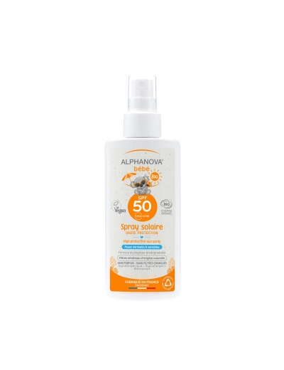 Crème solaire bébé certifiée Bio SPF 50 hypoallergénique en spray 125ml