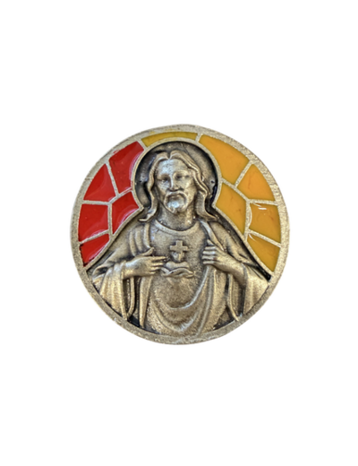 Magnet en métal reflief 30mm - Bicolore - Sacré Coeur