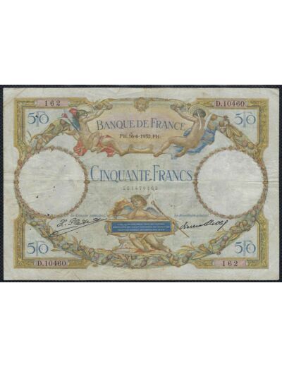 FRANCE 50 FRANCS L.O. MERSON 16-6-1932 D.10460 TB+