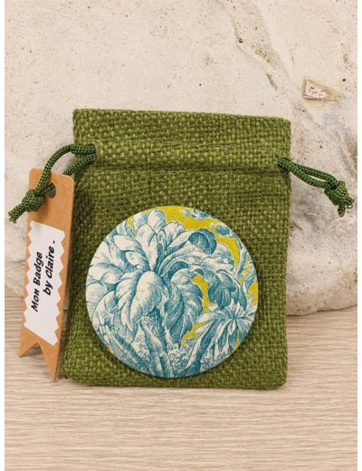 Badge Toile de Jouy feuillage tropical-Création française