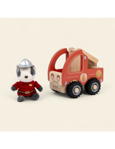Peluche miniature et petit camion de pompier