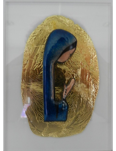 VIERGE BLEUE  feuille dorée + support plexi 12x8cm - EMAUX DU LIBAN
