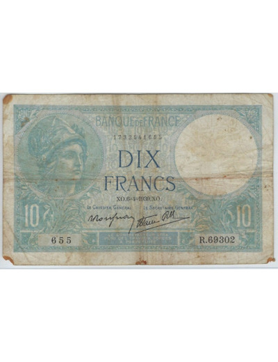 FRANCE 10 FRANCS MINERVE 6-4-1939 SERIE R.69302 TB