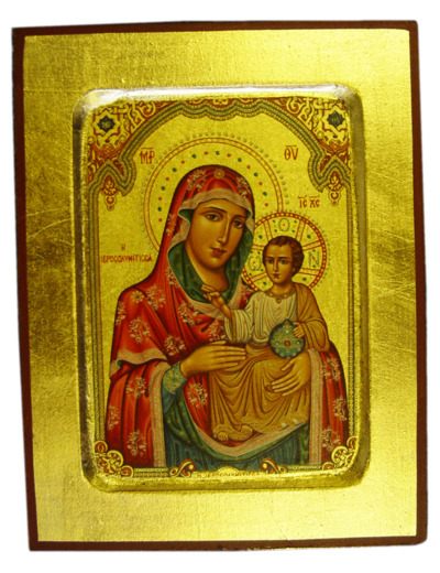 Icône dorée incurvée 18*23cm - VIERGE JERUSALEM ROUGE