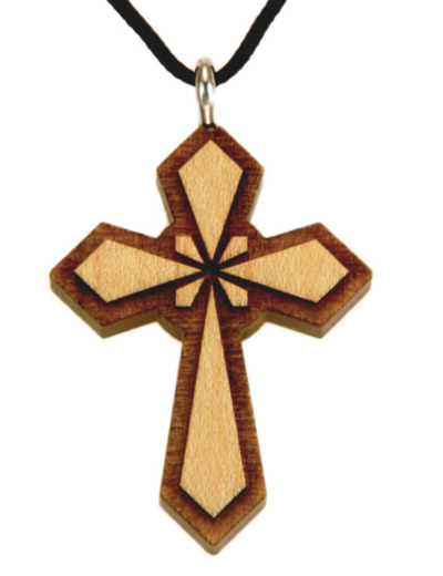 Croix en Bois d'Erable Vernis 3,5cm avec Cordon - 2 TONS