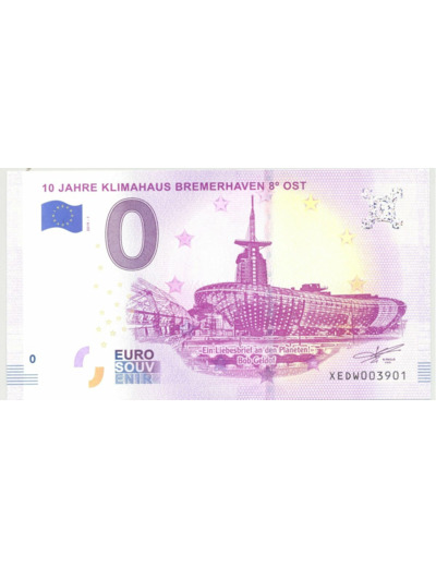 ALLEMAGNE 2019-1 10 JAHRE KLIMAHAUS BREMERHAVEN BILLET SOUVENIR 0 EURO