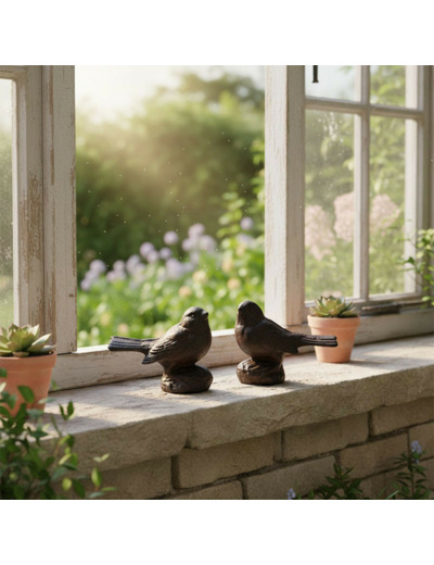 Ensemble 2 oiseaux fonte 10x4x8cm