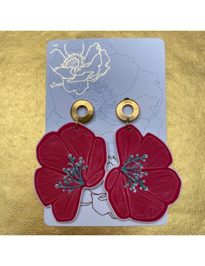 Boucles d'oreilles demi fleur asymétriques coloris rose pailletées vert