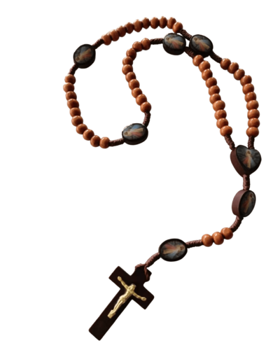 Chapelet Perles en Bois sur Corde - CHRIST MISERICORDIEUX