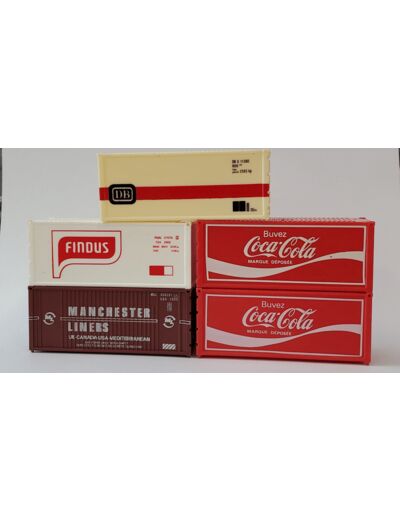 ACCESSOIRE DECOR HO LOT DE 5 CONTAINERS (COCA COLA, FINDUS, DB)