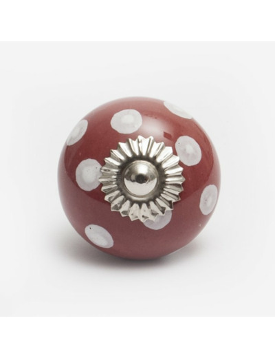 Bouton en céramique rouge à pois blancs