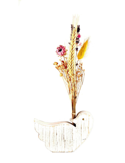 Support Fleurs Colombe bois blanc, vendu sans fleurs 9x12.5xEP2.5cm