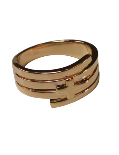 Bague Multi-Rangs en Plaqué Or Taille 52 - CROIX