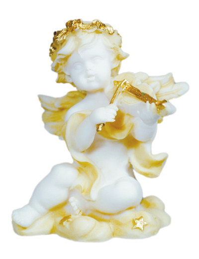 Statue en albâtre 9cm - ANGE MUSICIEN VIOLON Beige et Or
