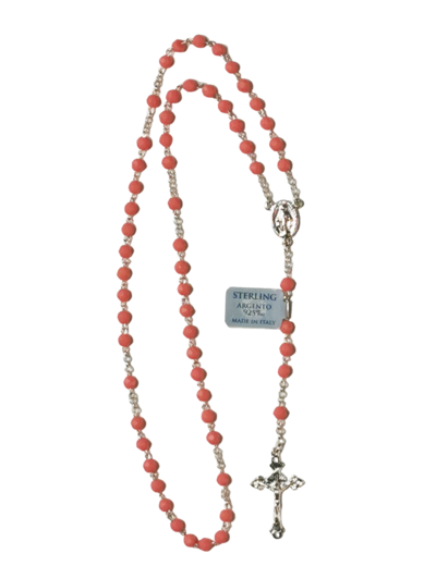 Chapelet CORAIL ROSE et ARGENT 925- 4mm + BOITE