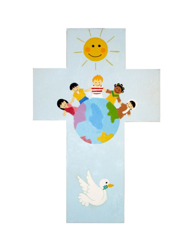 Croix Enfants du Monde bleue 20x13cm