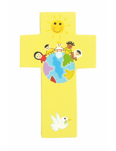Croix Enfants du Monde jaune 12x7,5cm