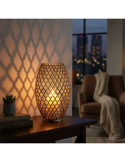 Photophore ovale doré aluminium  24x24x39cm