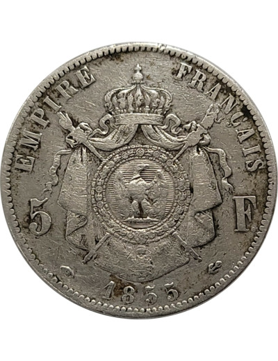 FRANCE 5 FRANCS NAPOLEON III 1855 A (Paris) main-ancre TB (G734)