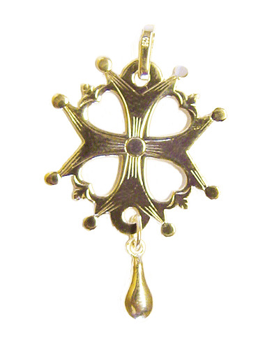 Croix Huguenote en Plaqué Or 23mm Larme