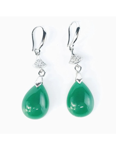 Boucle d'Oreille Pendante Jade Forme Goutte