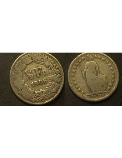 SUISSE 1/2 FRANC 1906 B TTB-