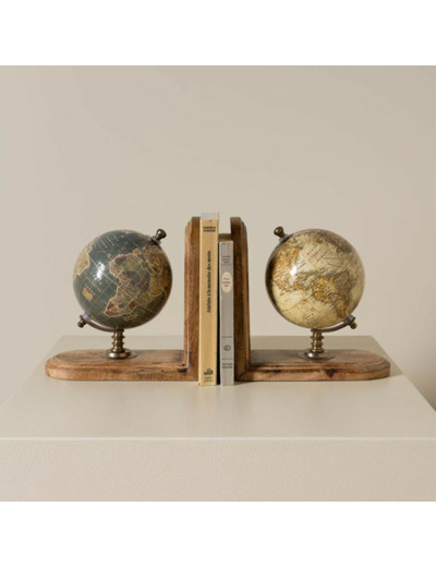 Serre-livres Mappemondes bois Manguier 42x13x21cm
