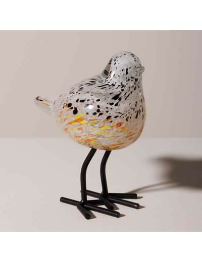 Oiseau moucheté orange sur pied 16x13x8cm