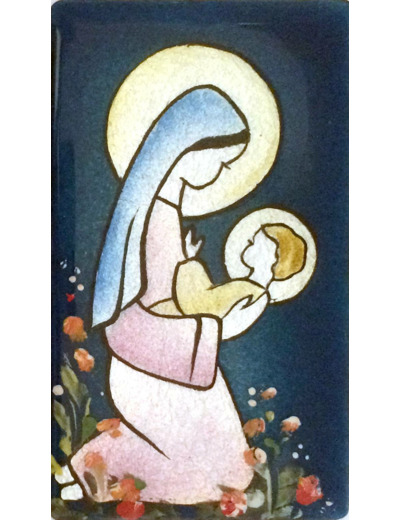 Vierge en adoration + fleurs 9,5X5,5cm - EMAUX DU LIBAN