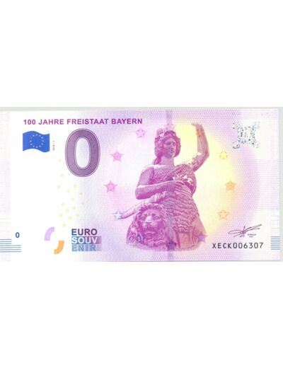 ALLEMAGNE 2018-1 100 JAHRE FREISTAAT BILLET SOUVENIR 0EURO TOURISTIQUE  NEUF