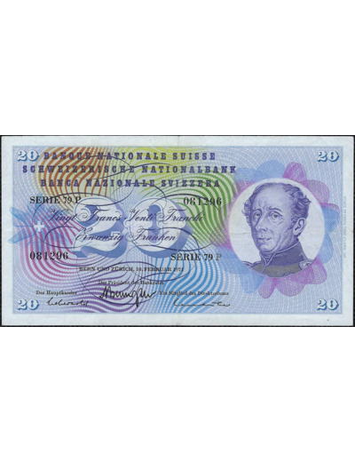 SUISSE 20 FRANCS / FRANKEN 10 FEVRIER 1971 Série 79 P TTB+ (W46s)