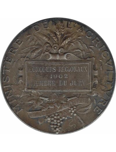 MEDAILLE - MINISTERE DE L'AGRICULTURE CONCOURS REGIONAUX 1902 MEMBRE DU JURY TTB