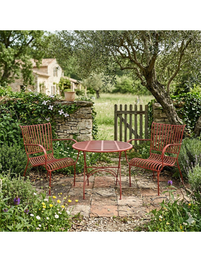 Ensemble table et 2 chaises fer rouge 61x50cm