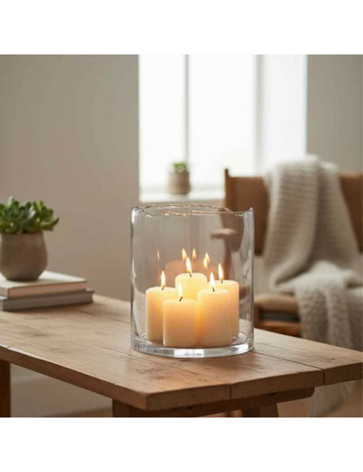 Photophore bord irrégulier verre transparent 26x26x27cm