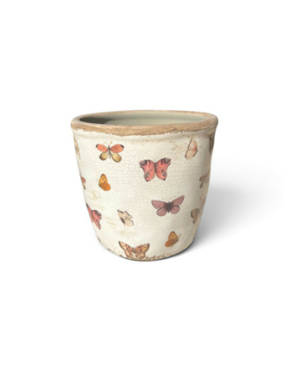 Pot de fleurs d'intérieur beige papillons 11x10cm