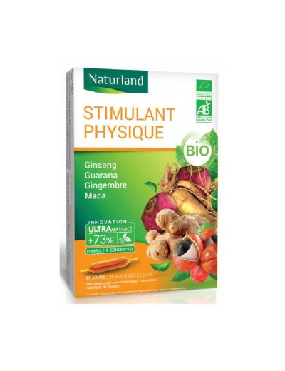 Stimulant physique et intellectuel Ginseng Maca Guarana Gingembre 20 ampoules