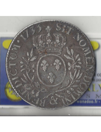 LOUIS XV (1715-1774) ECU AUX BRANCHES D OLIVIER 1733 & (AIX) TB